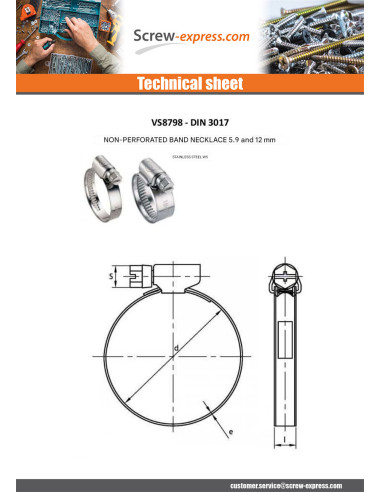 1 x Hose clamp Stainless Steel W5 Diameter 25...