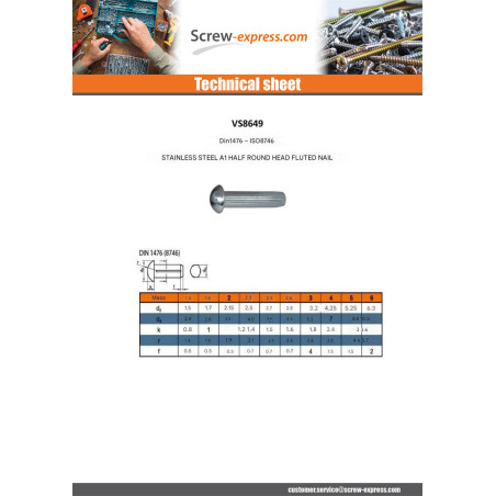 1 x Grooved Pins With Round Head Stainless Steel A2 5X12