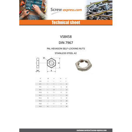 1 x Pal Self Locking Counter Nuts Stainless Steel A2 M6