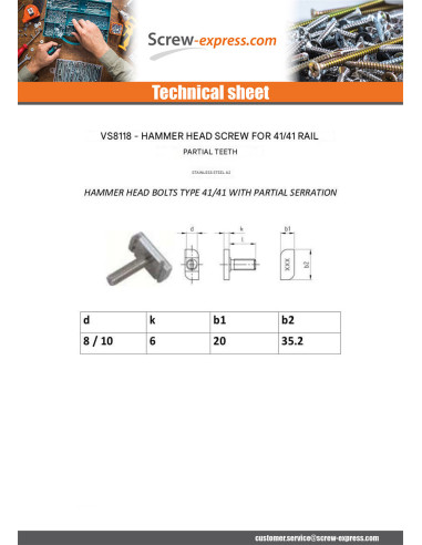 1 x Machine Screw Hammer Head 20X35.2X6 M8X30...