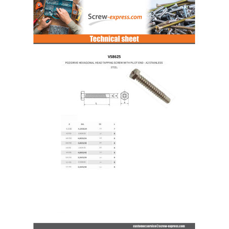 1 x Thread Rolling Screw Hexagonal Head Pozi Pilot Point Stainless Steel A2 4.8X30 Thread Length: 24