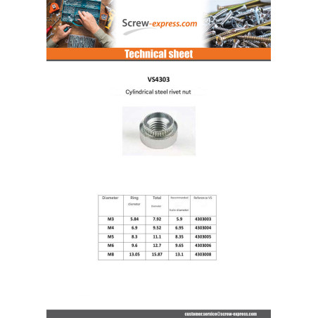 1 x Rivet Bushes Cylindrical M8 Thickness Material 2 to 2.2 Zinc Plated