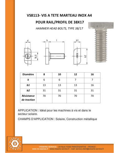 1 x Machine Screw Hammer Head 13X31X6 M12X60...