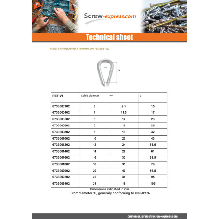 1 x Wire Thimble LIGHT Linch Pin Wire Rope Of 12 Zinc Plated