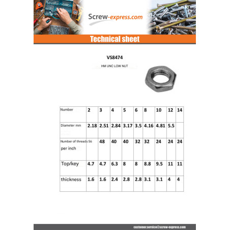 1 x Thin Nut N10 -24 Unc Stainless Steel A2