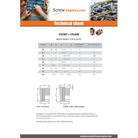1 x Self Tapping Insert Set Screw BROACHFIX Brass M4X7.4