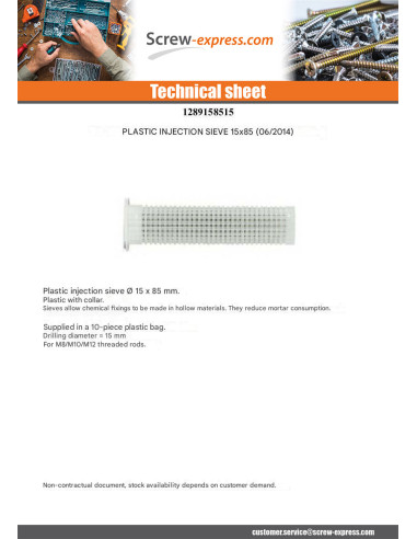 1 x SIEVE INJECTION Plastique RAWL 15X85