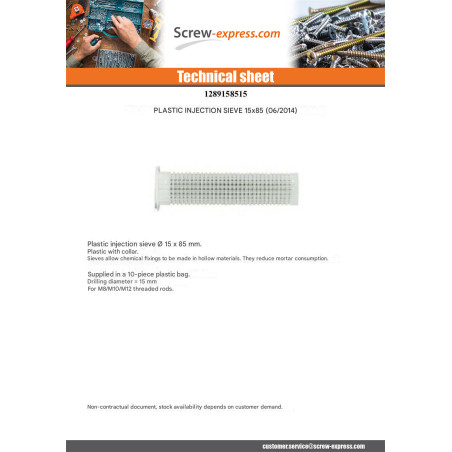 1 x SIEVE INJECTION Plastique RAWL 15X85