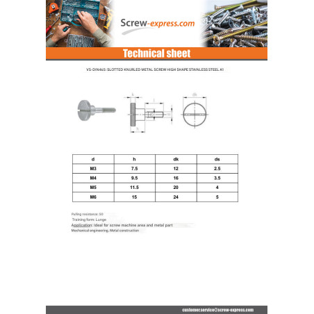1 x Slotted Knurled Thump Screws High Type Stainless Steel A1 M5X10