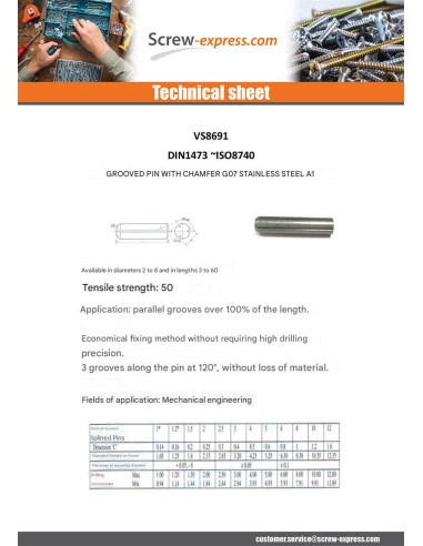 1 x Grooved Pins Full Length Parallel Grooved...