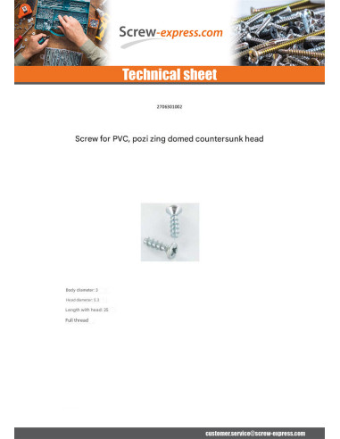 1 x Screw For Plastic Pan Countersunk Head Pozi...