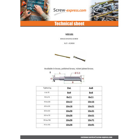 1 x Screw Bookbinder M4 Brass Linch Pin Tightening 30 to 50