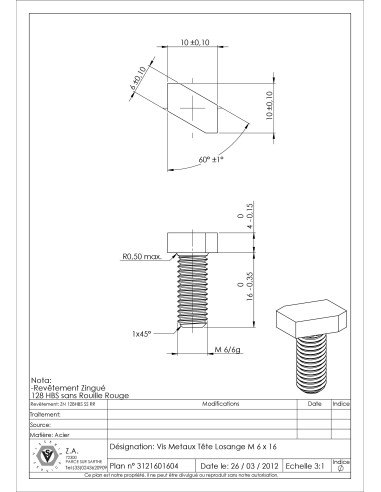 1 x Machine Screw Head Lozenge M6X16 Zinc...