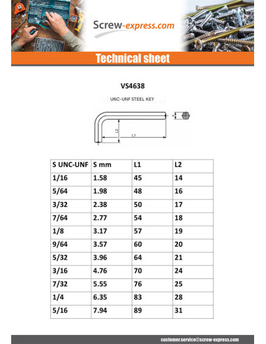 1 x Key UNC/UNF Steel 1/16