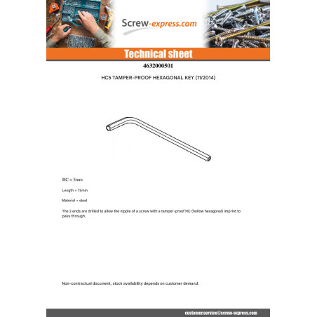 1 x Key Hexagonal Security Hexagon Socket 5 Screw 8