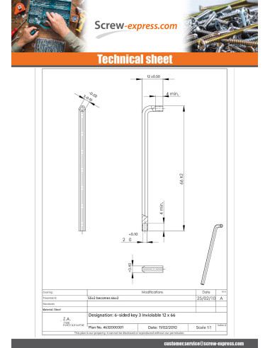 1 x Key Hexagonal Security Hexagon Socket 3...