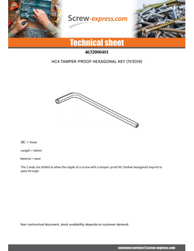 1 x Key Hexagonal Security Hexagon Socket 4...