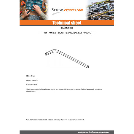 1 x Key Hexagonal Security Hexagon Socket 4 Screw 6