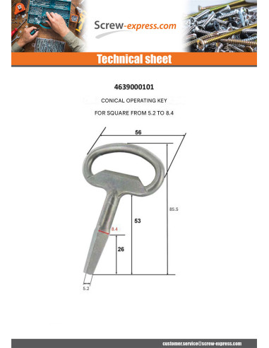 1 x Key Of MANEUVER to Square Conical MALE