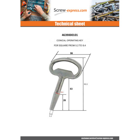 1 x Key Of MANEUVER For Square Conical MALE