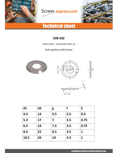 1 x Lock washer with external lug Stainless...