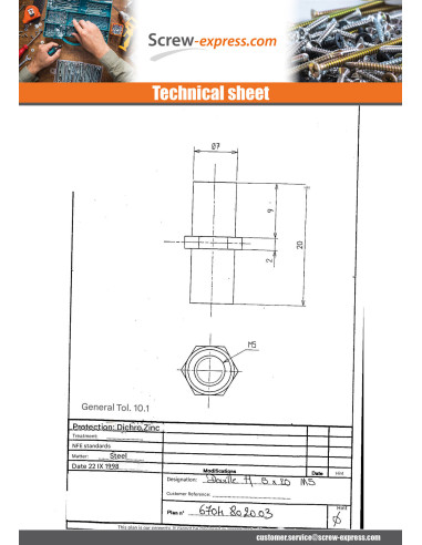 1 x Anchor Hexagonal Yellow Zinc 8X20 M5 Across...