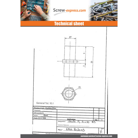 1 x Anchor Hexagonal Yellow Zinc 8X20 M5 Across Flat 8