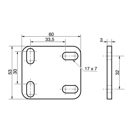 1 x Mounting plate ASSEMBLY 53X60 Zinc Plated