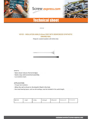 1 x Insulation dowels 10X70 And Nails SYNTHETIC