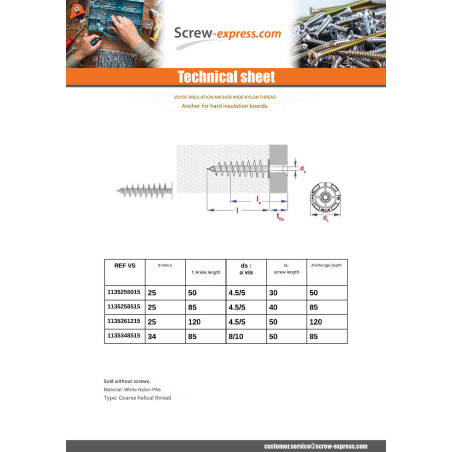 1 x Insulation dowels thread FAT 25X120 Nylon