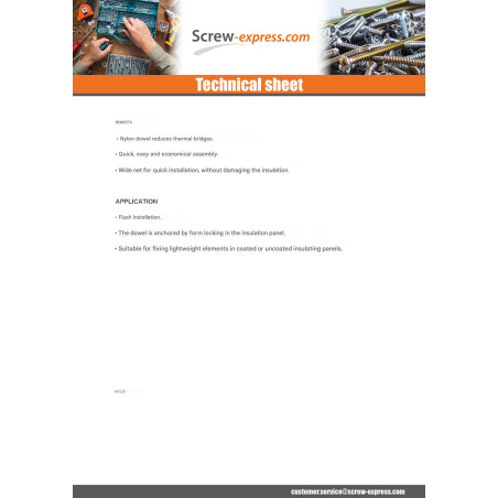 1 x Insulation dowels thread FAT 25X120 Nylon