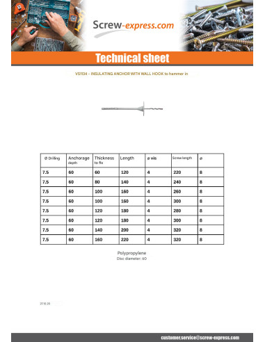 1 x Insulation dowels 8X180 +HOOK 260 Stainless...