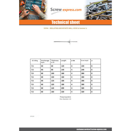 1 x Insulation dowels 8X180 +CROCHET 260 Stainless Steel A2