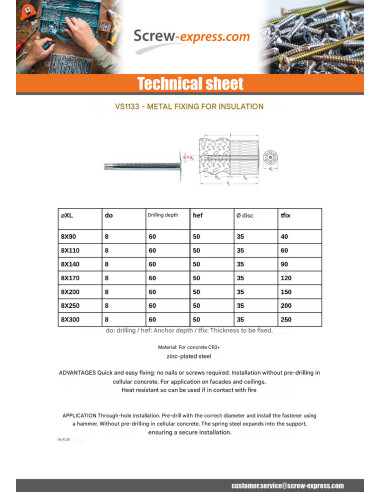 1 x Metal insulation fixings ZN 8X110