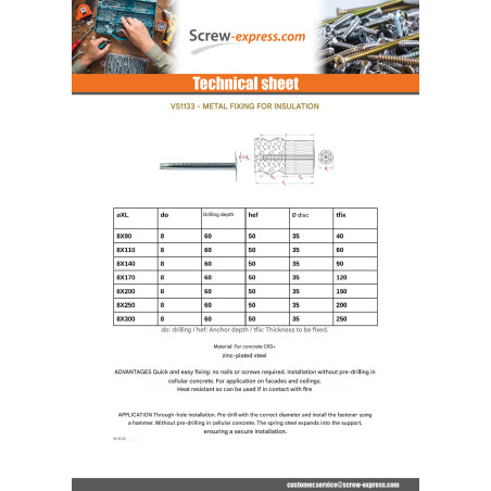 1 x Metal insulation fixings ZN 8X170