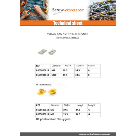 1 x Nut Rail Stainless Steel A2 18X34X6 M8