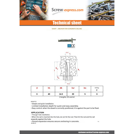 1 x Plug Linch Pin CEILING Concrete 6X62