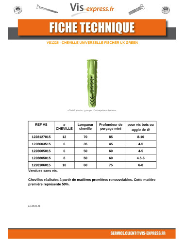 1 x Plug Fischer UX GREEN 6X35