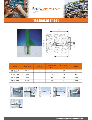1 x Plug Metallic Fischer TAM6 M6X49 Zinc Plated