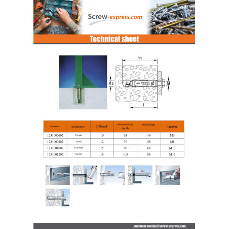 1 x Plug Metallic Fischer TAM12 M12X86 Zinc Plated