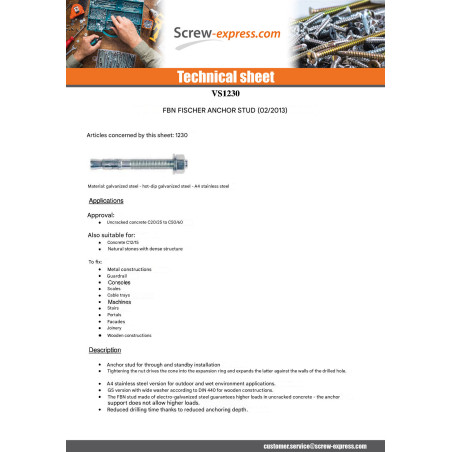 1 x Fischer Anchor Fischer Fbn II 12X196 Thread Length: 149 Hot Dip Galvanized