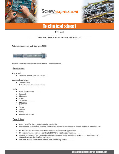 1 x Fischer Anchor Fischer Fbn II 12X146 Thread...