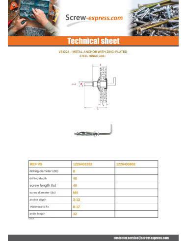 1 x Metal Anchor 4X32 to Hook Zinc Plated