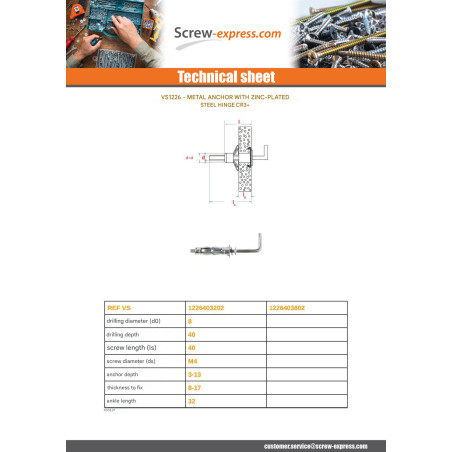 1 x Metal Anchor 4X32 to Hook Zinc Plated
