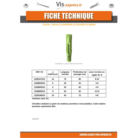 1 x Plug Fischer UX GREEN 6X50