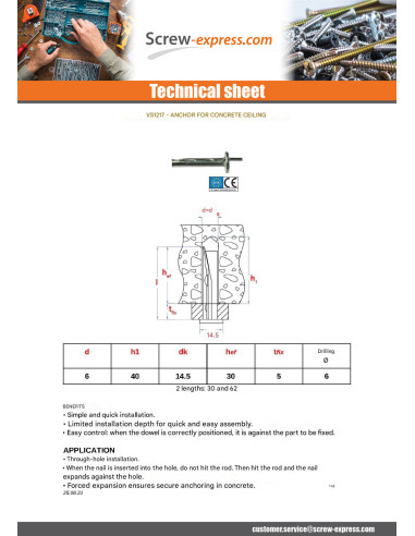 1 x Plug Linch Pin CEILING Concrete 6X35