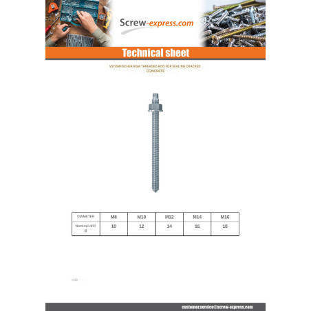 1 x Threaded Rod Fischer RGM For SEAL M8X150 Zinc Plated