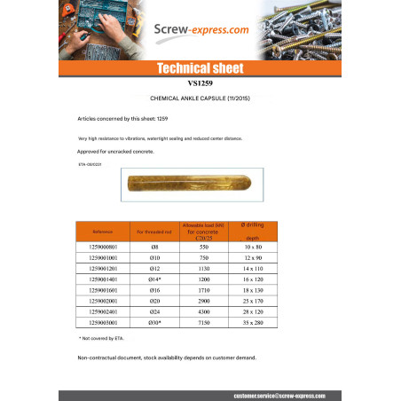 1 x Chemical Anchor Capsule M10