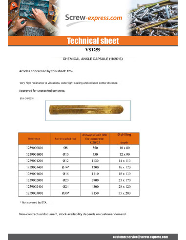 1 x Chemical Anchor Capsule M20