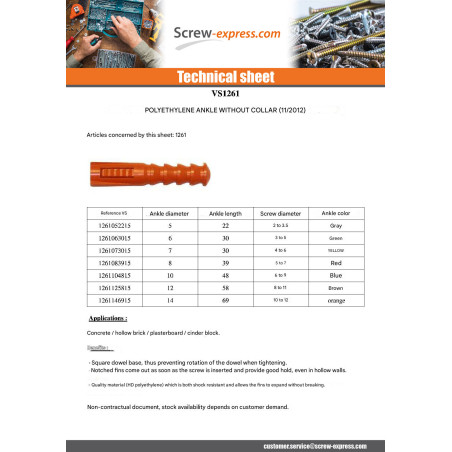 1 x Plug POLYETHYLENE RAM R 7X30 Without Collar